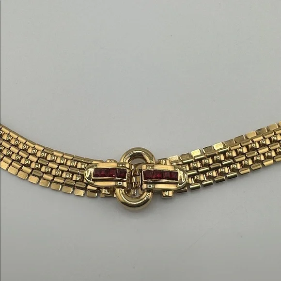 Vintage GIVENCHY Gold Tone Necklace With track link ruby Crystal - Picture 6 of 6